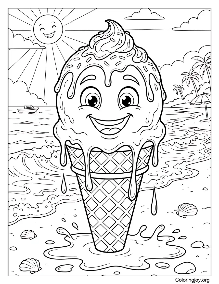 Smiling Ice Cream Cone At The Beach