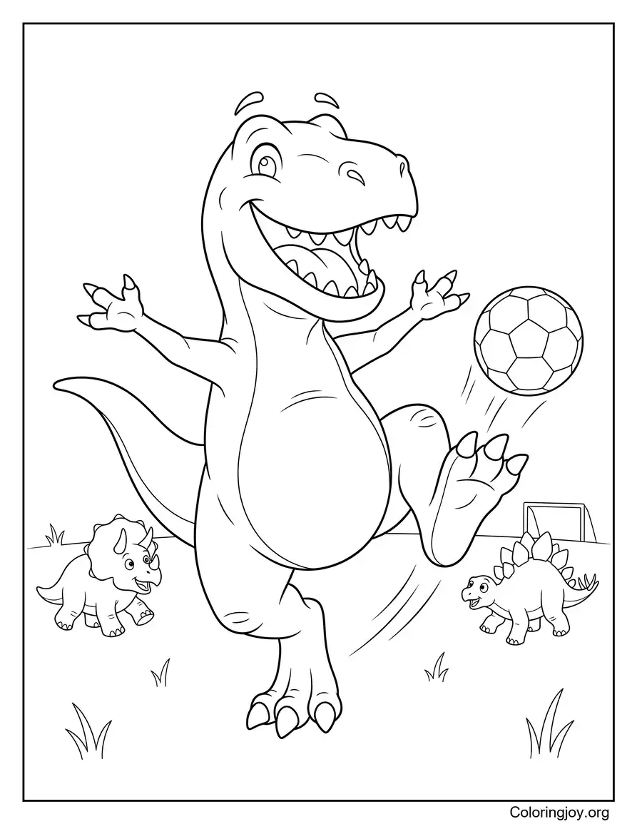 Malvorlagen Fußball spielender Dino für Kinder