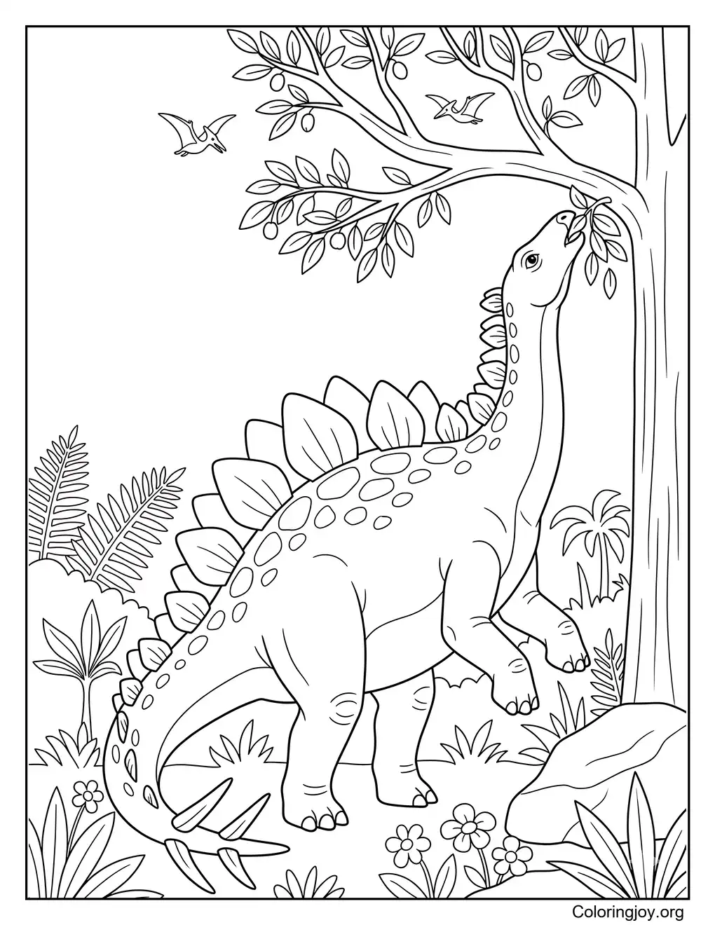Stegosaurus eet boombladeren