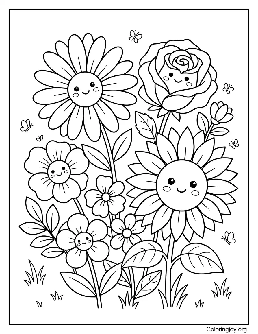 Pagina da colorare di fiori estivi
