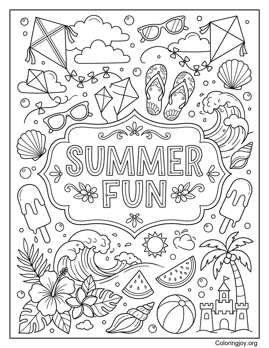 Summer Fun Doodle Coloring Print