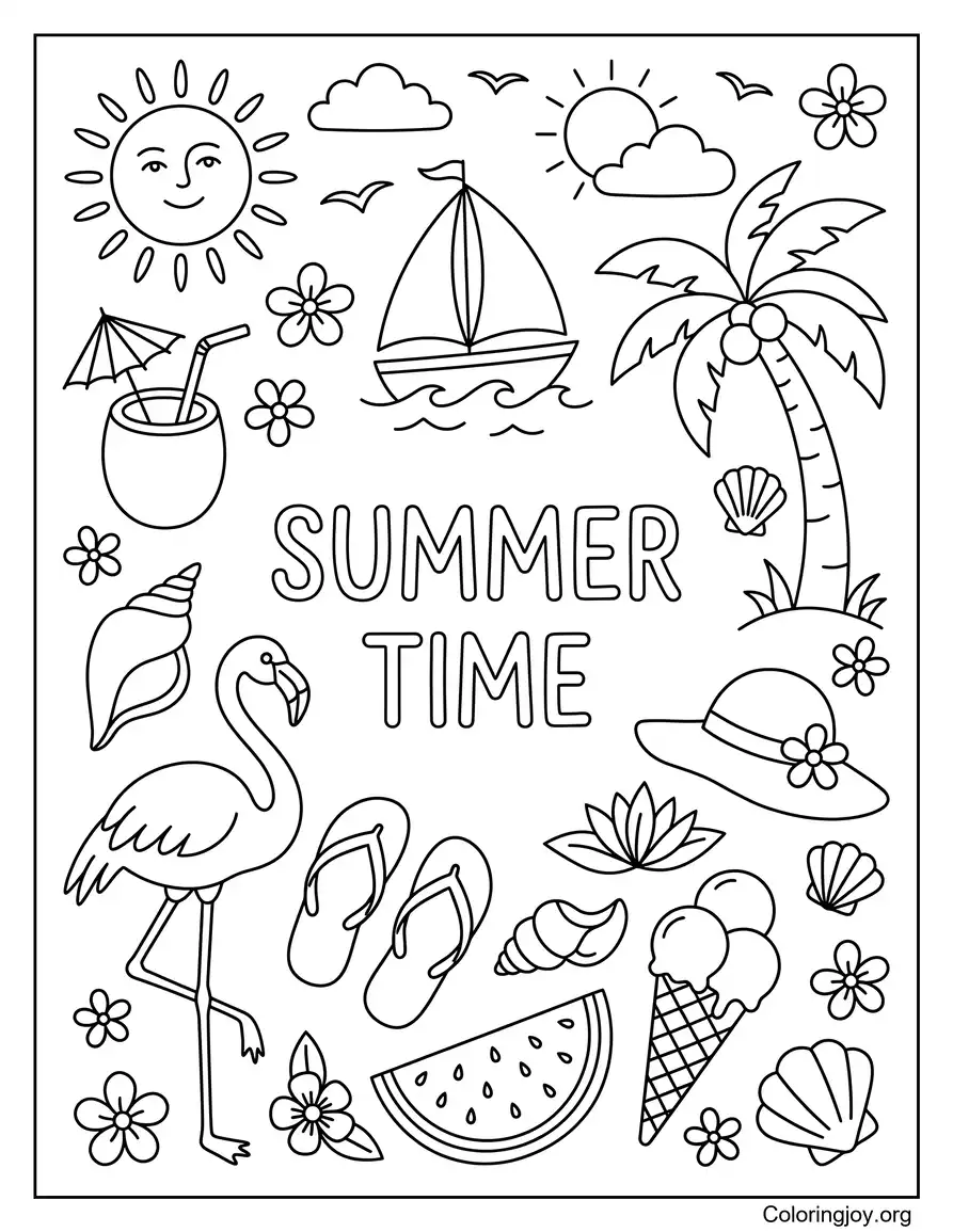 Summer Time Doodle Coloring Prints