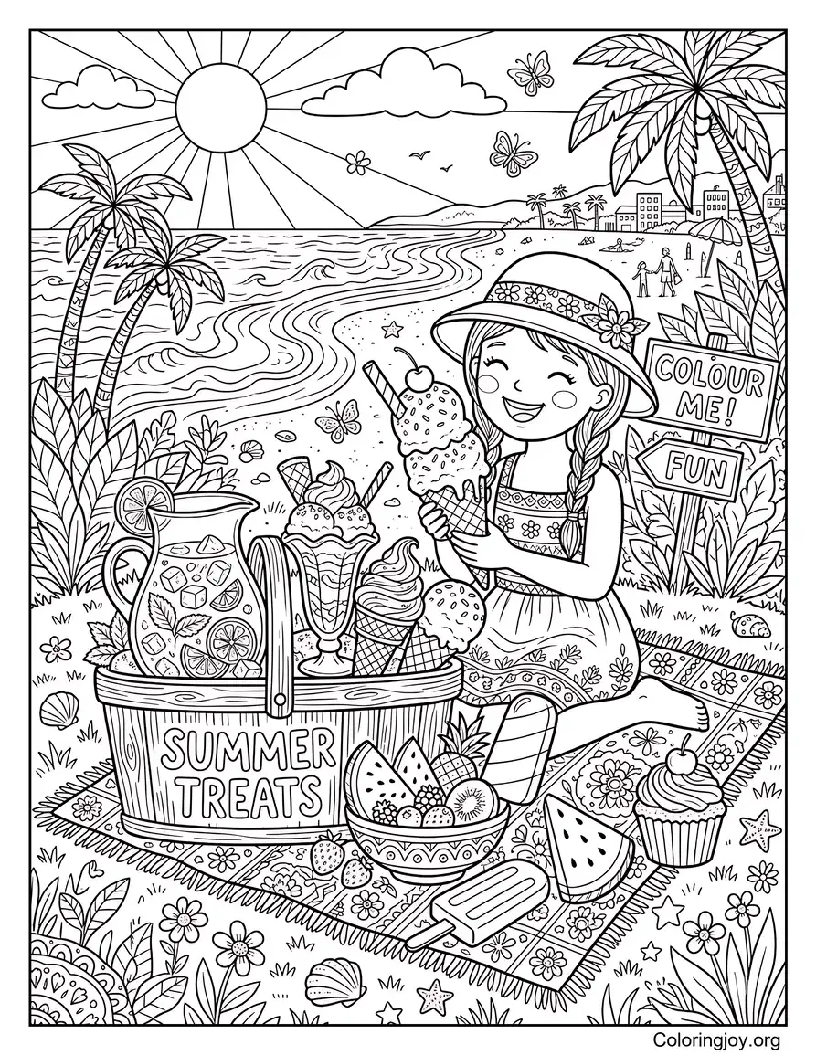 Summer Treats Coloring Page Outline