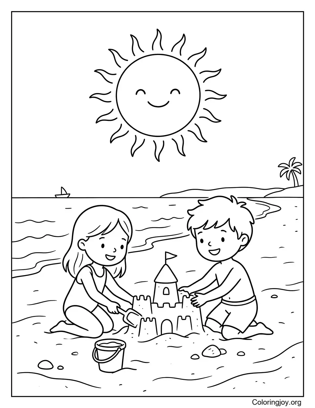 Ausmalbilder zum sonnigen Strandtag und fröhlichen Sommer