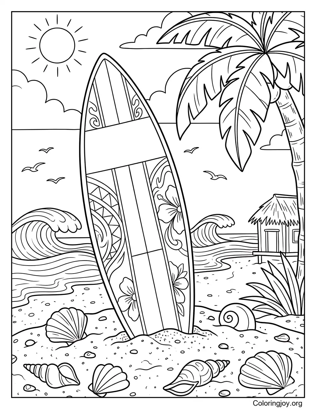 Malvorlage „Surfbretter am Ufer des Strandabenteuers“