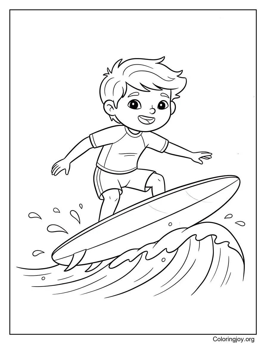 Surfing Waves Beach Summer Coloring Page Dynamic Scene