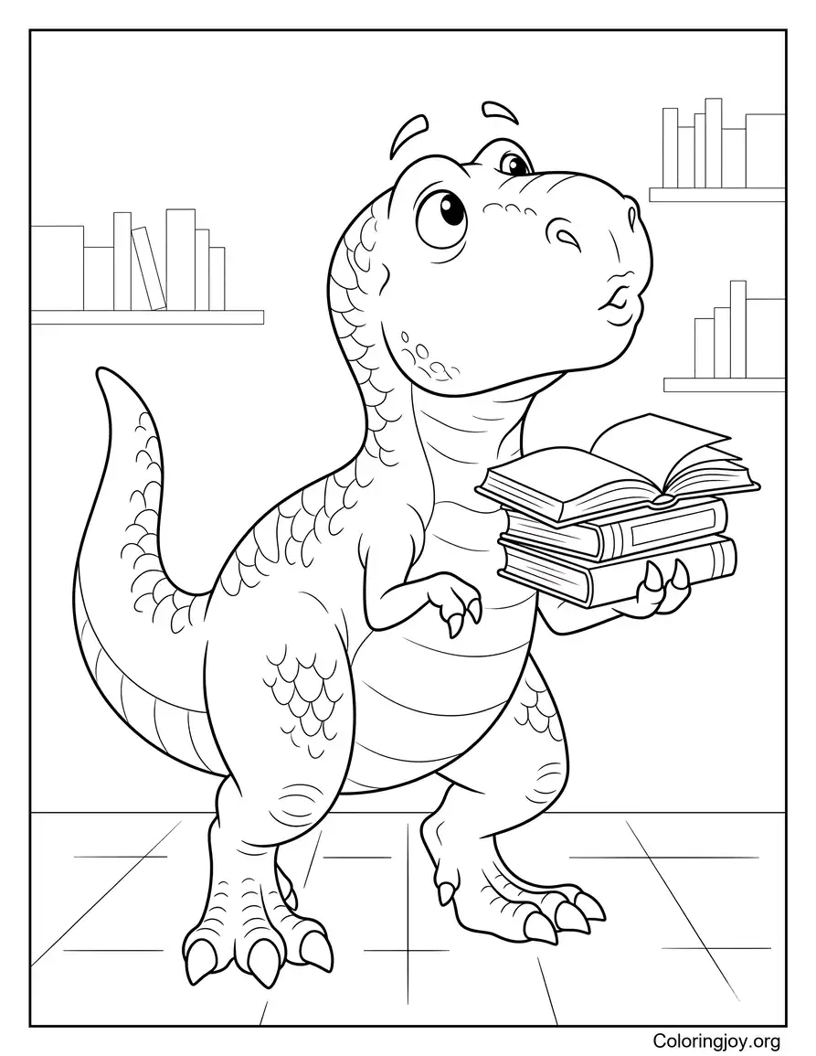 Bücher in der Bibliothek lesen T-Rex-Malblatt