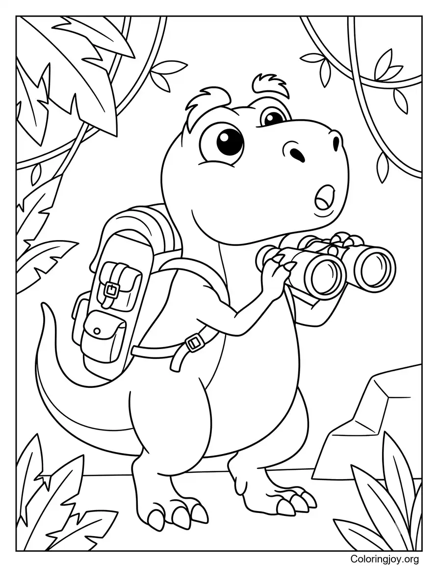 Dschungelabenteuer T-Rex mit Fernglas Malseite
