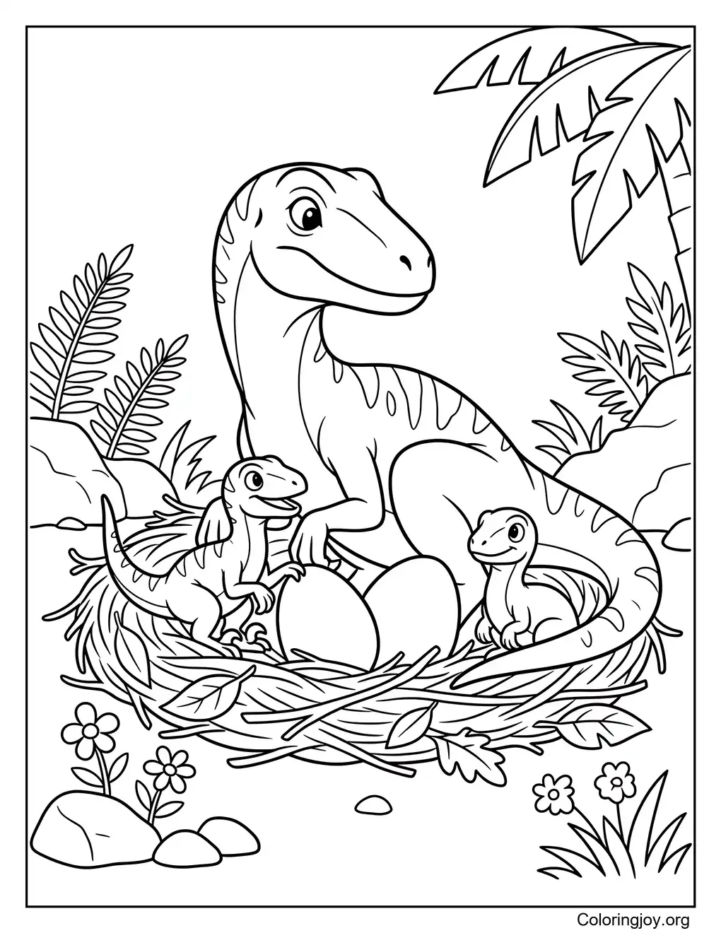 Velociraptor Family With Baby Raptors