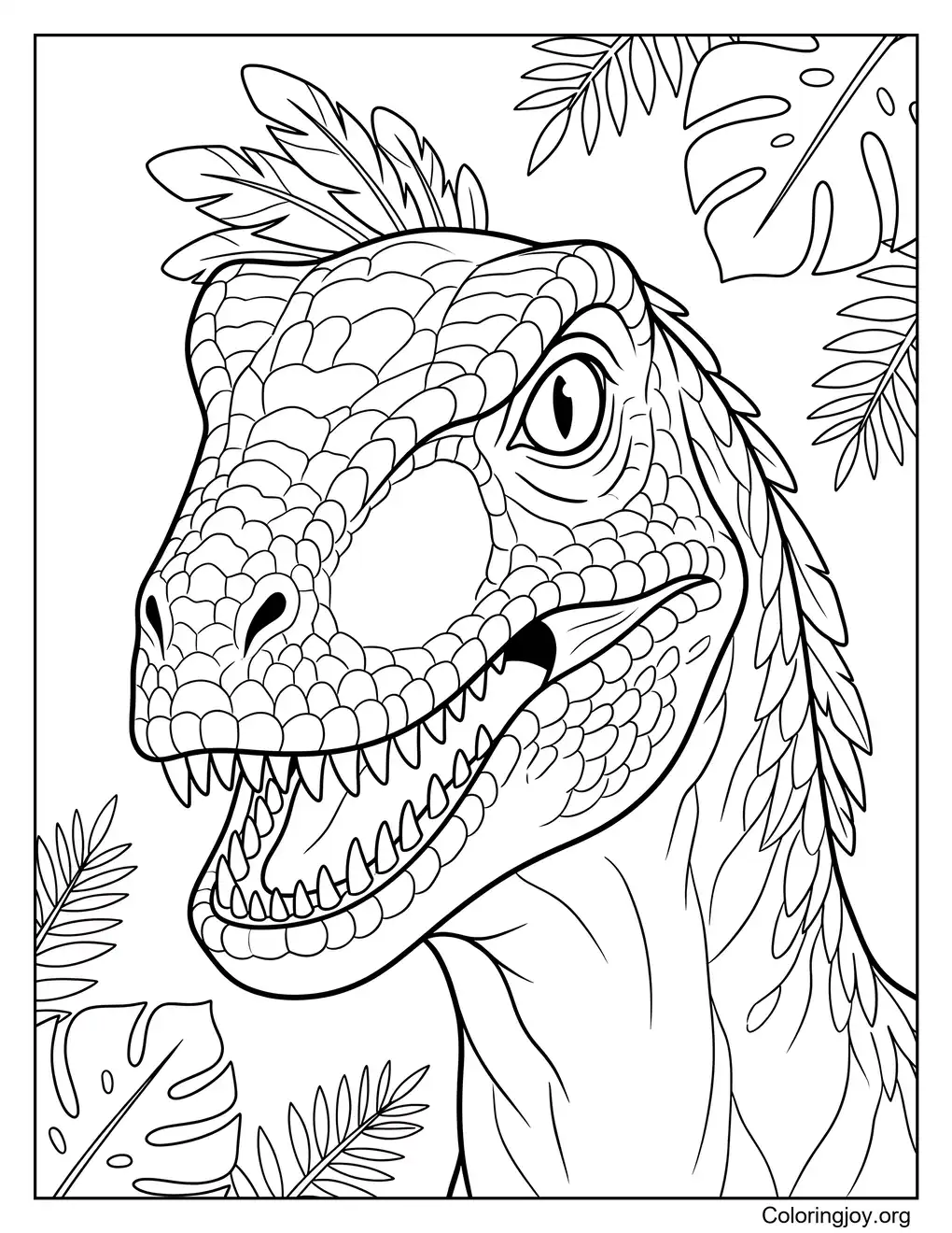Velociraptor Head Close Up Coloring Sheet