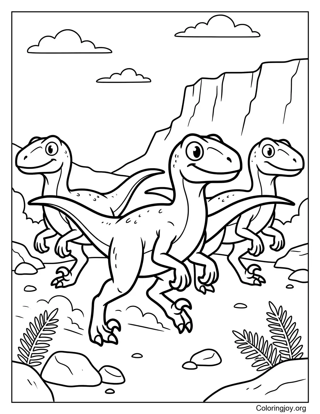 Velociraptor Pack Hunting Together Coloring Page Coloring Page