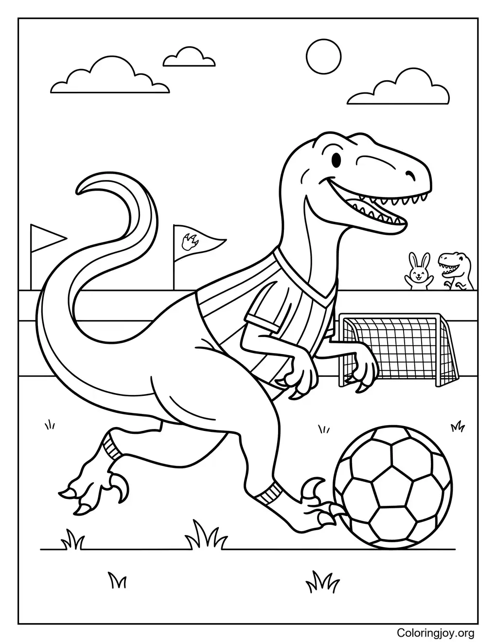 Velociraptor Soccer Player Fun Coloring Page