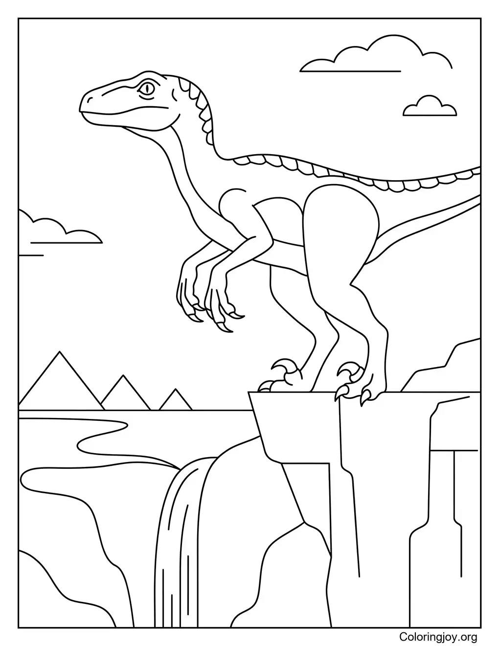 Velociraptor Standing On A Cliff Coloring Page