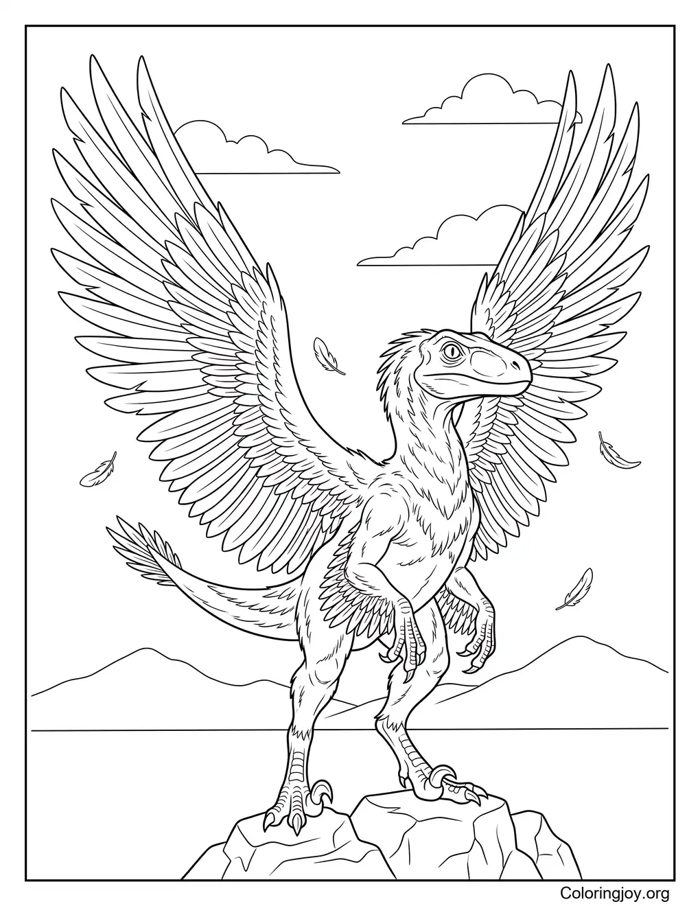 Velociraptor With Large Feather Wings