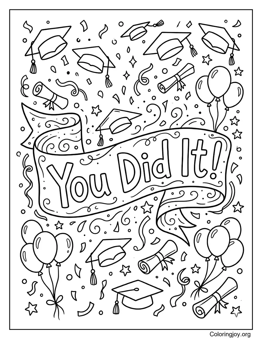 Feuille de coloriage de bannière de remise des diplômes Vous l'avez fait