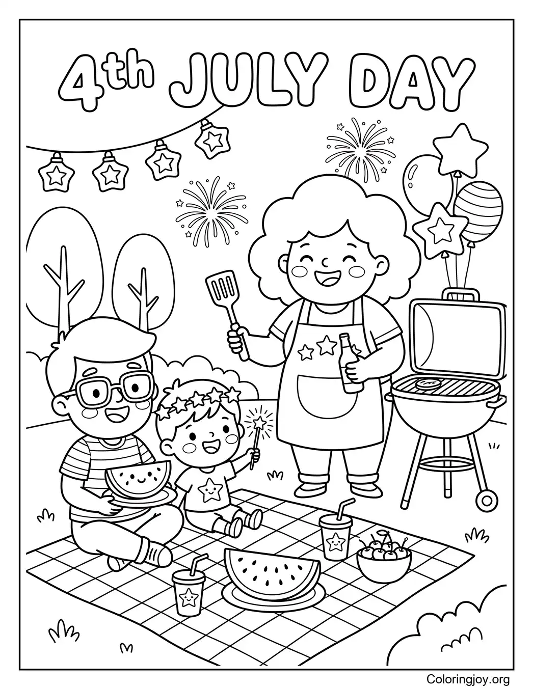 4th of July Backyard BBQ Coloring Page