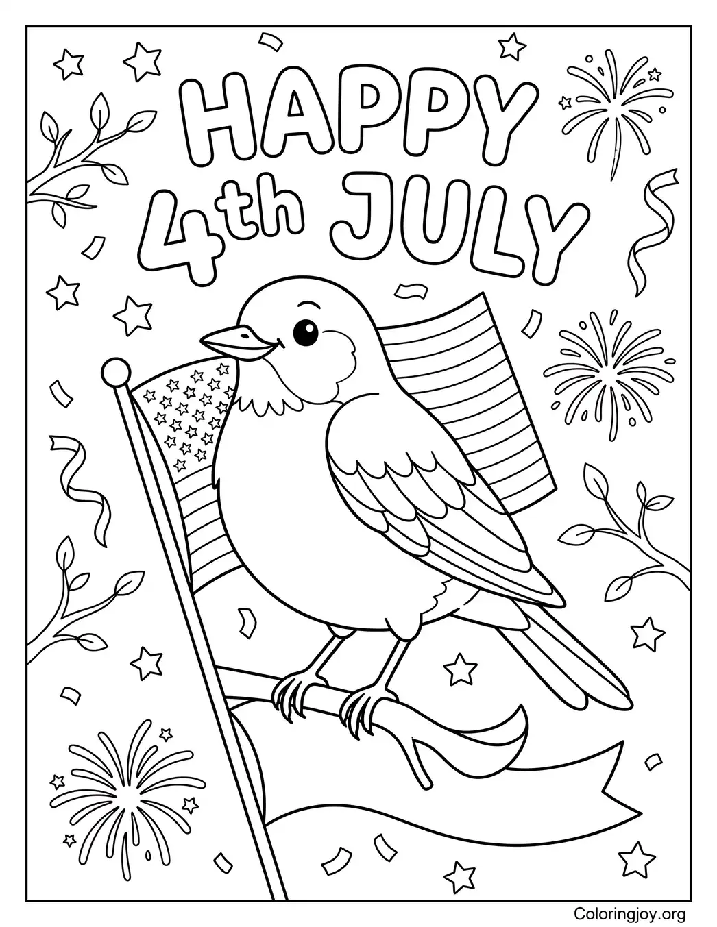 4th of July Bird Coloring Page (Robin)