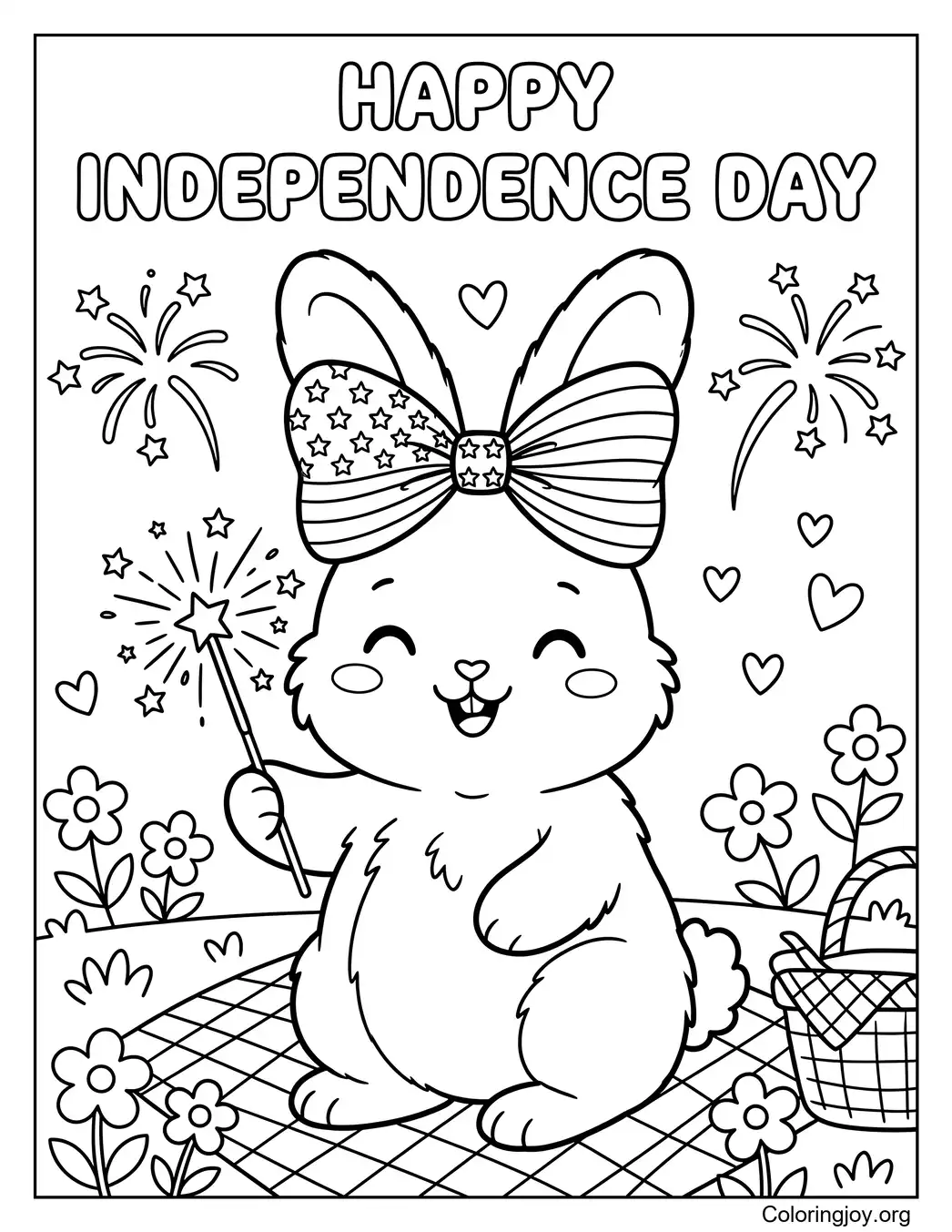 4th of July Bunny Rabbit Coloring Page
