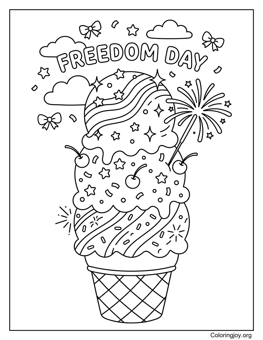4th of July Ice Cream Coloring Page
