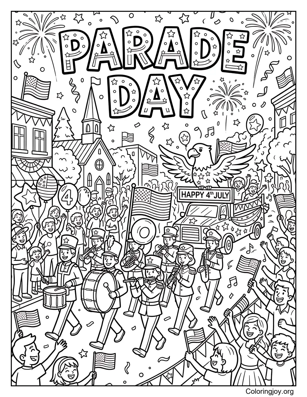 4th of July Parade Coloring Page