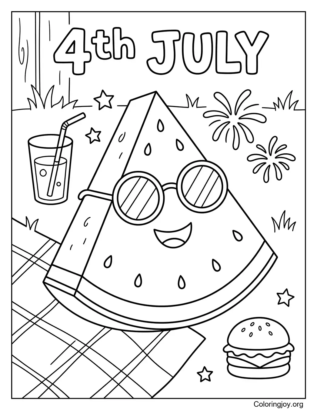 4th of July Watermelon Coloring Page