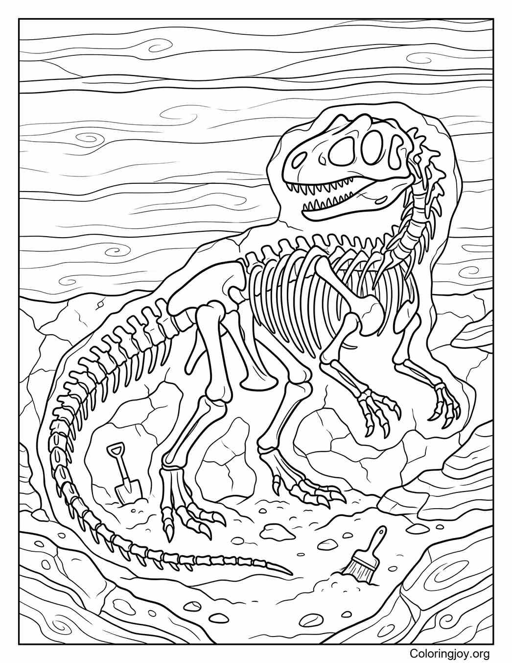Allosaurus skeleton fossil coloring page