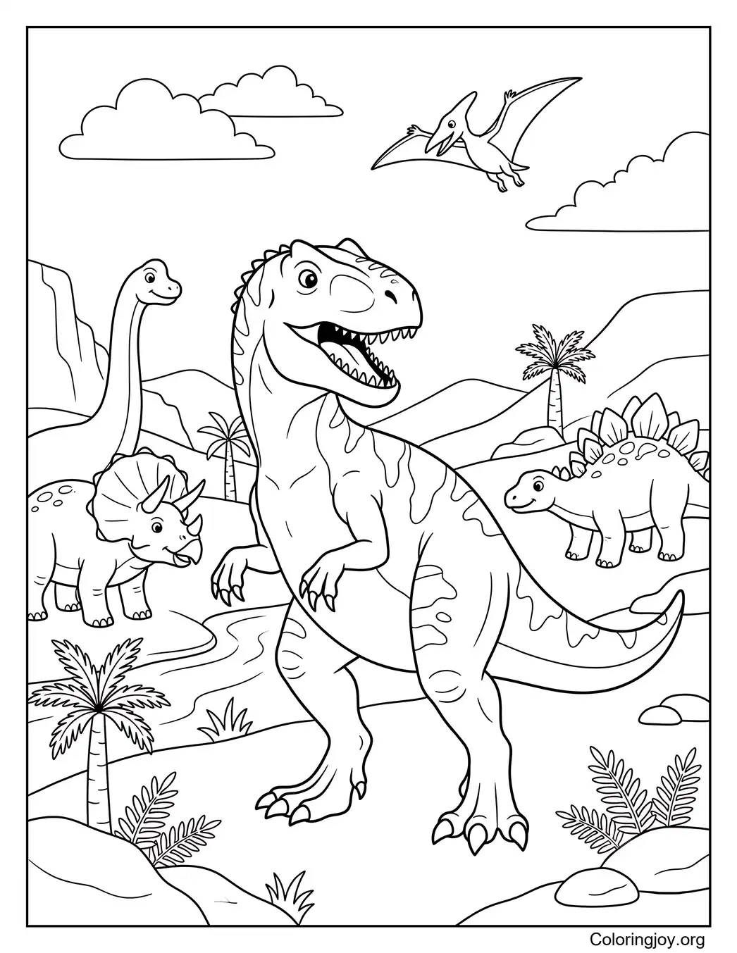 Allosaurus surrounded by other Jurassic dinosaurs