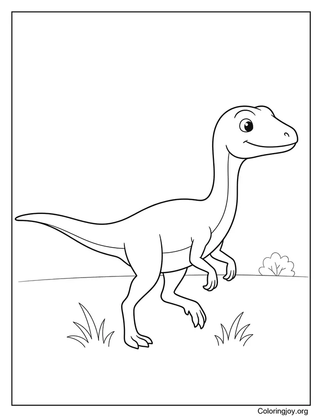 Baby Compsognathus Walking Coloring Page