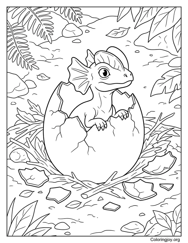 Baby Dilophosaurus Hatching from an Egg