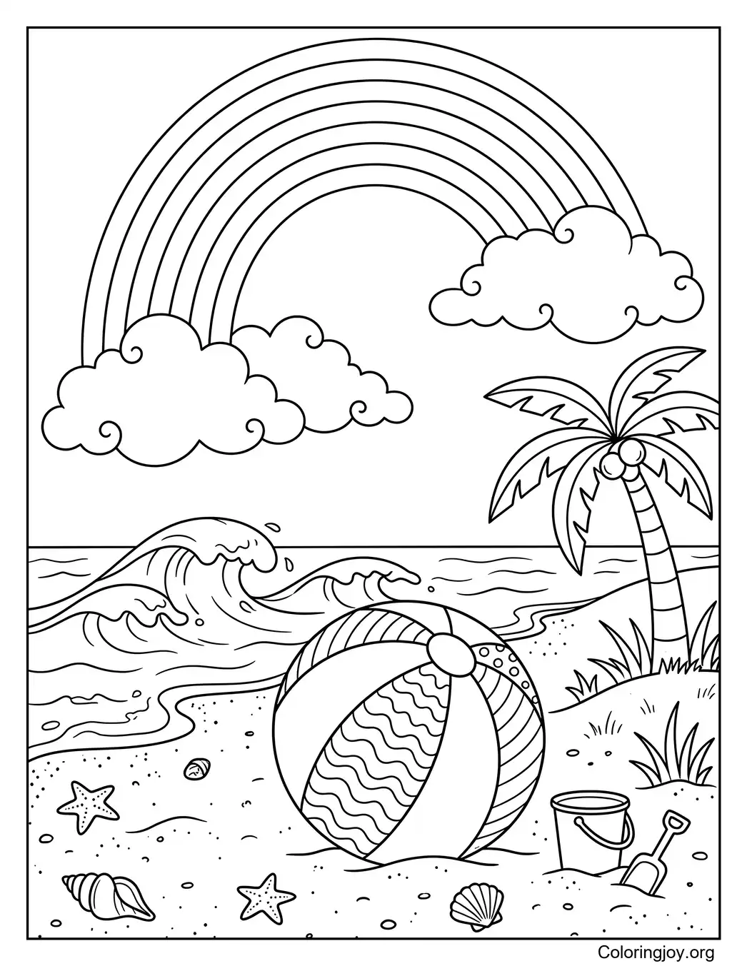 Strandbal onder de regenboog