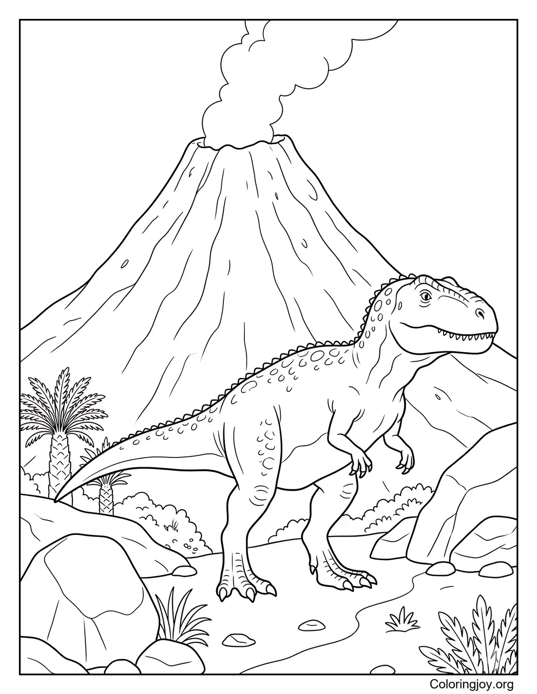 Neben dem Vulkan steht Giganotosaurus