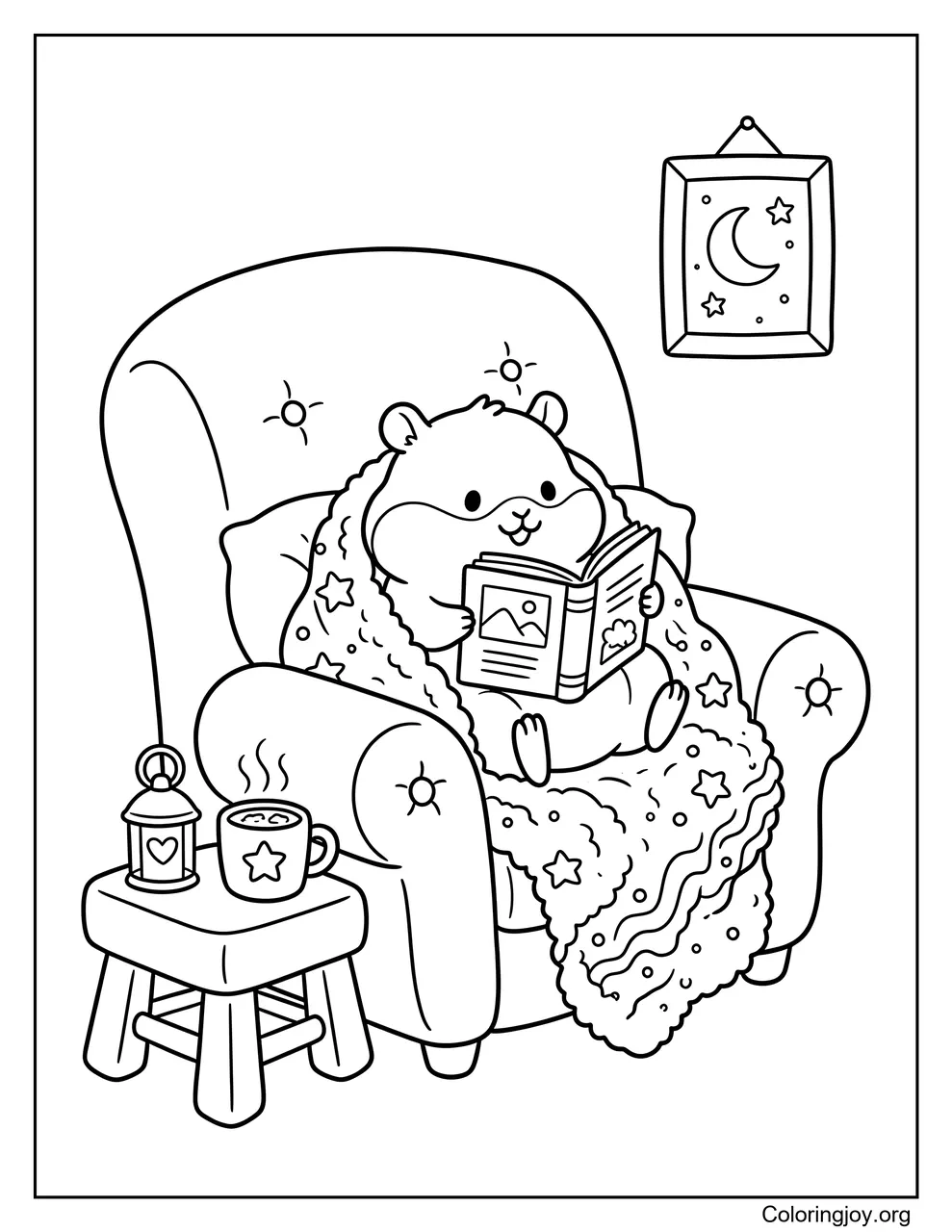 Hamster confortable lisant un livre