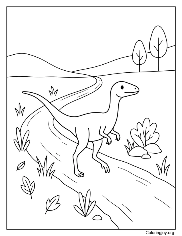 Compsognathus Along Trail Coloring Page