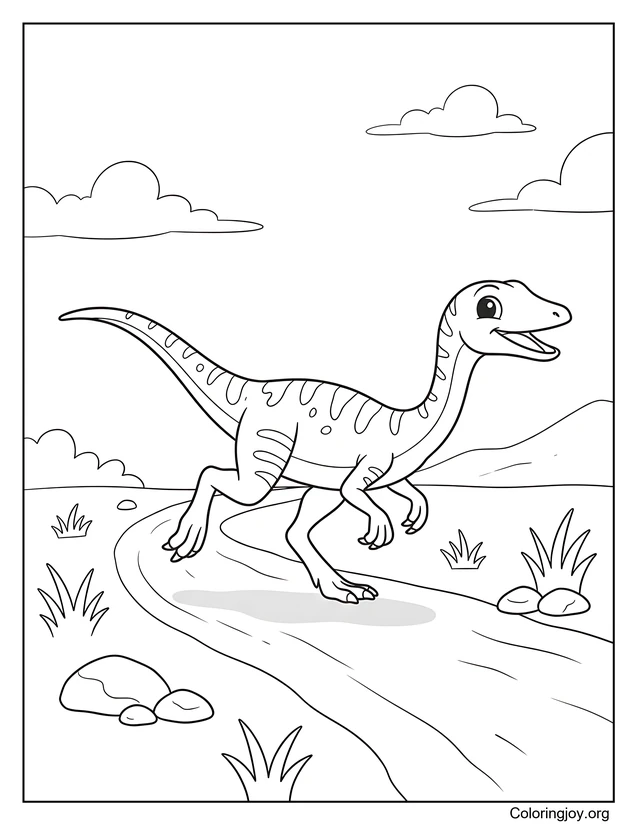 Coloriage Compsognathus sur le chemin