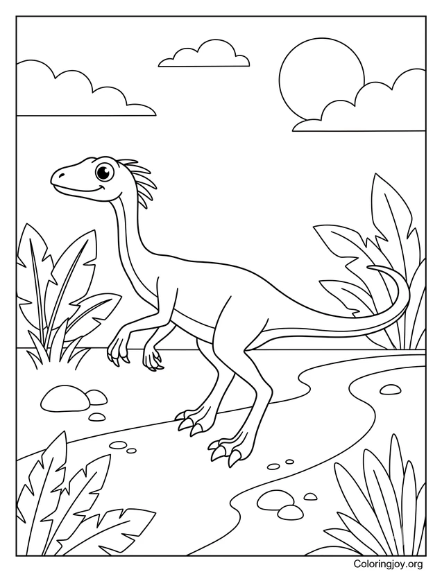 Coloriage mignon Compsognathus Adventure