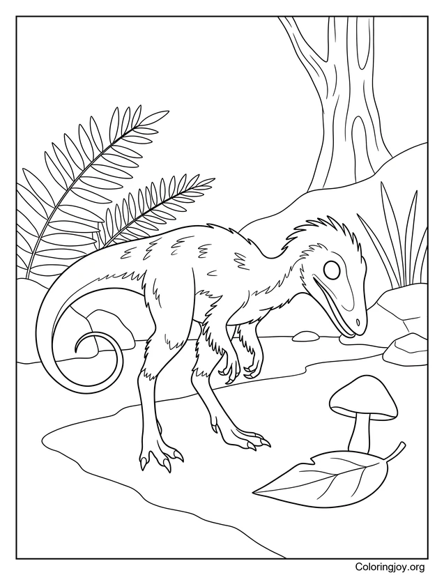 Coloriage mignon Compsognathus explorant