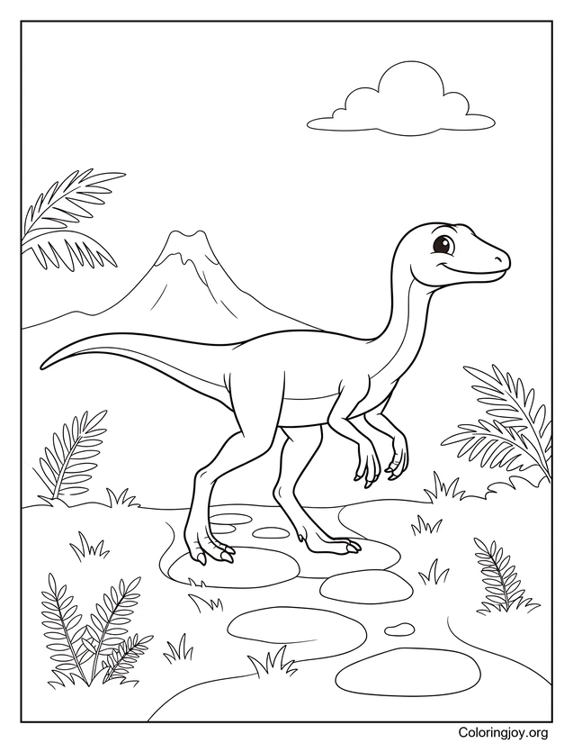 Coloriage mignon Compsognathus marchant