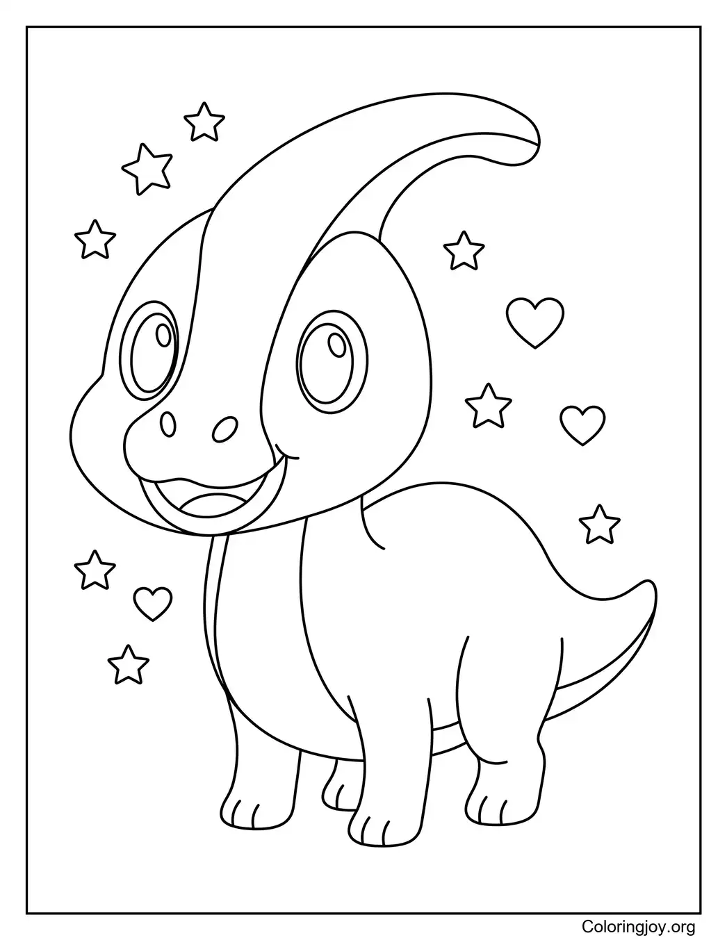 Cute Kawaii Parasaurolophus Coloring Page