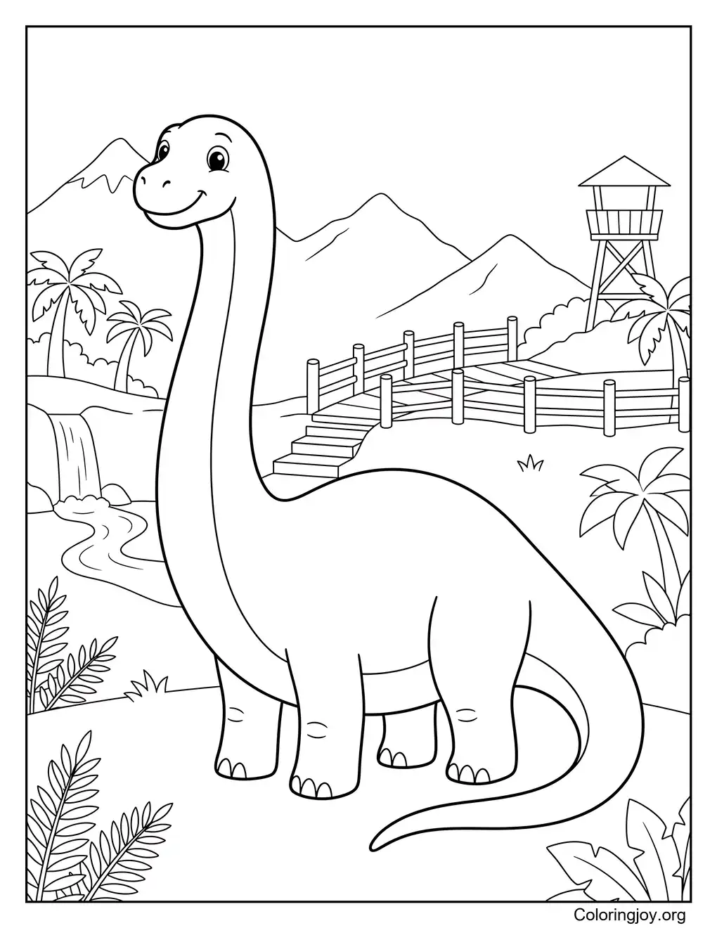 Detailed realistic dinosaur park scene