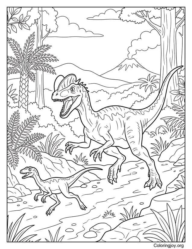 A Dilophosaurus Chasing Prey