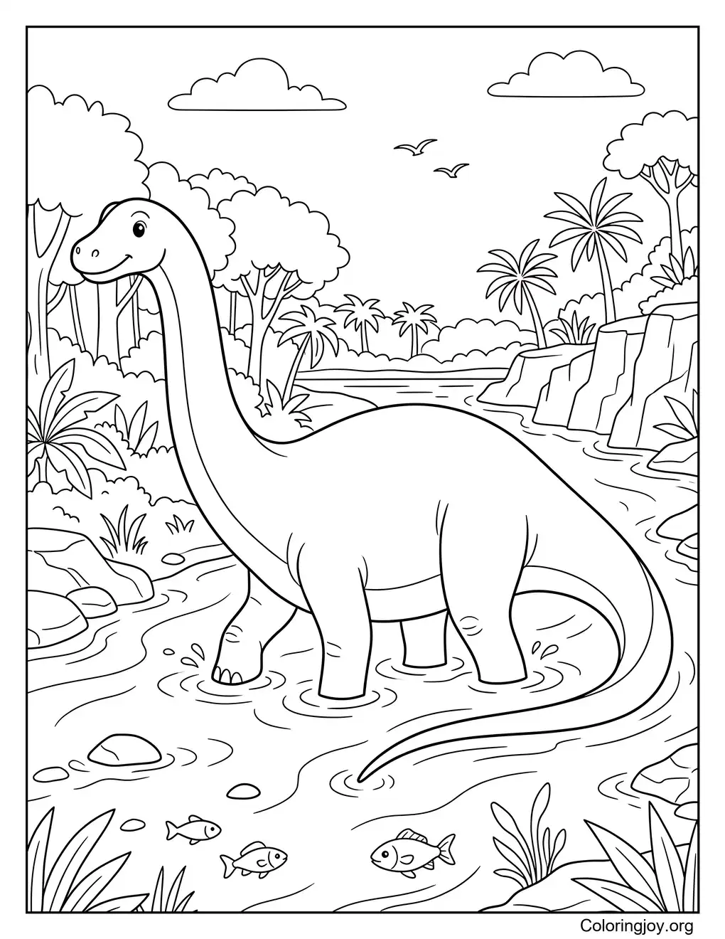 Diplodocus crossing a river