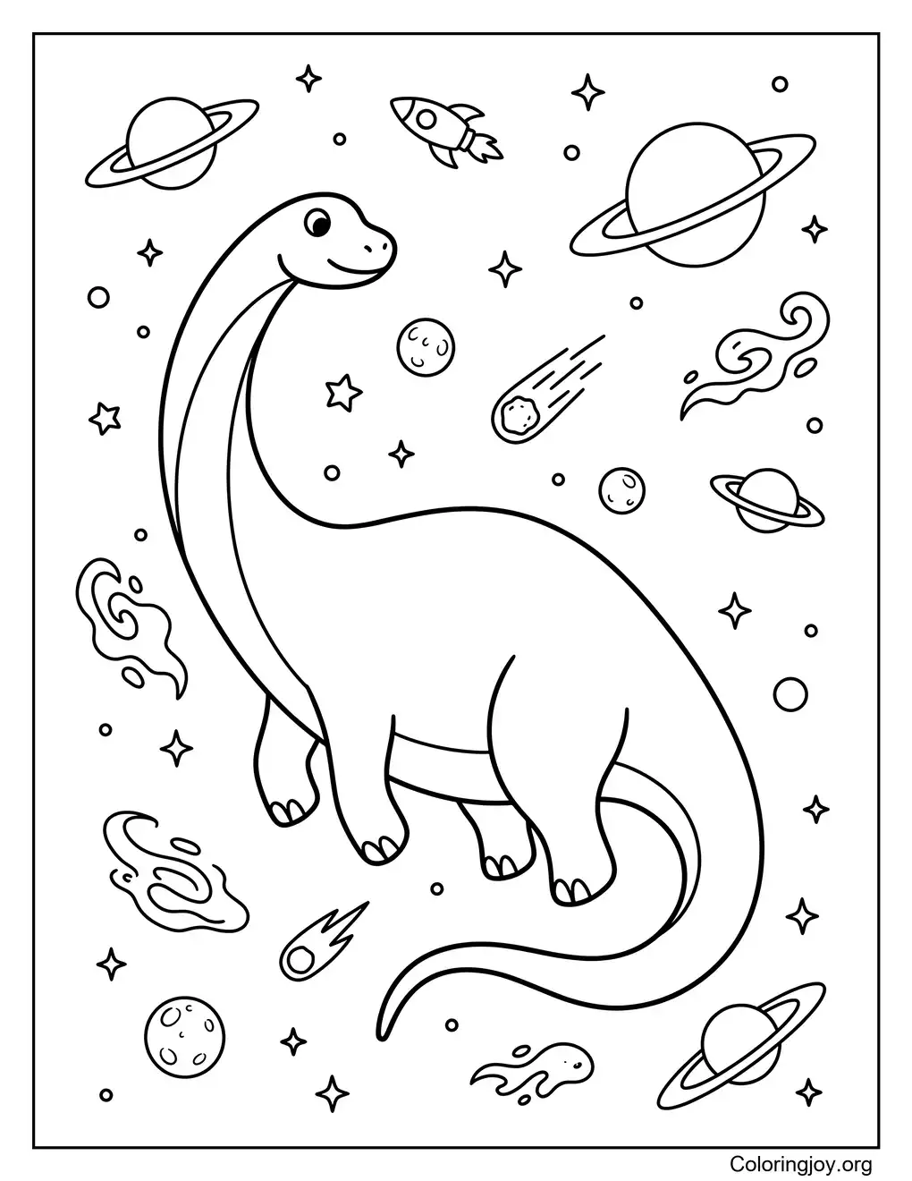 Diplodocus in outer space with planets