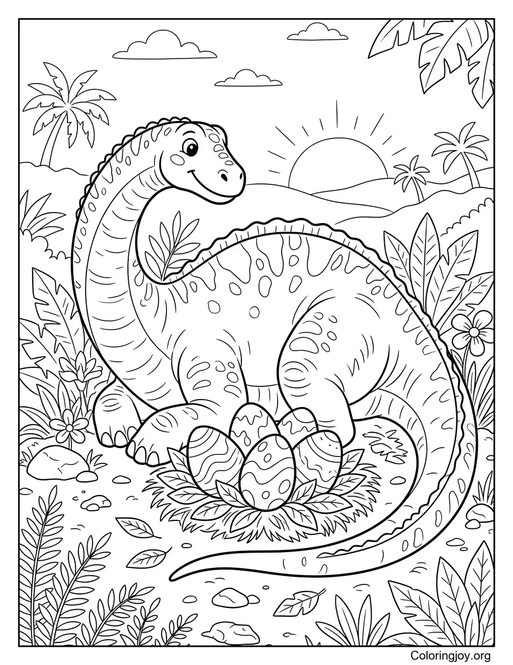 Diplodocus mother protecting eggs