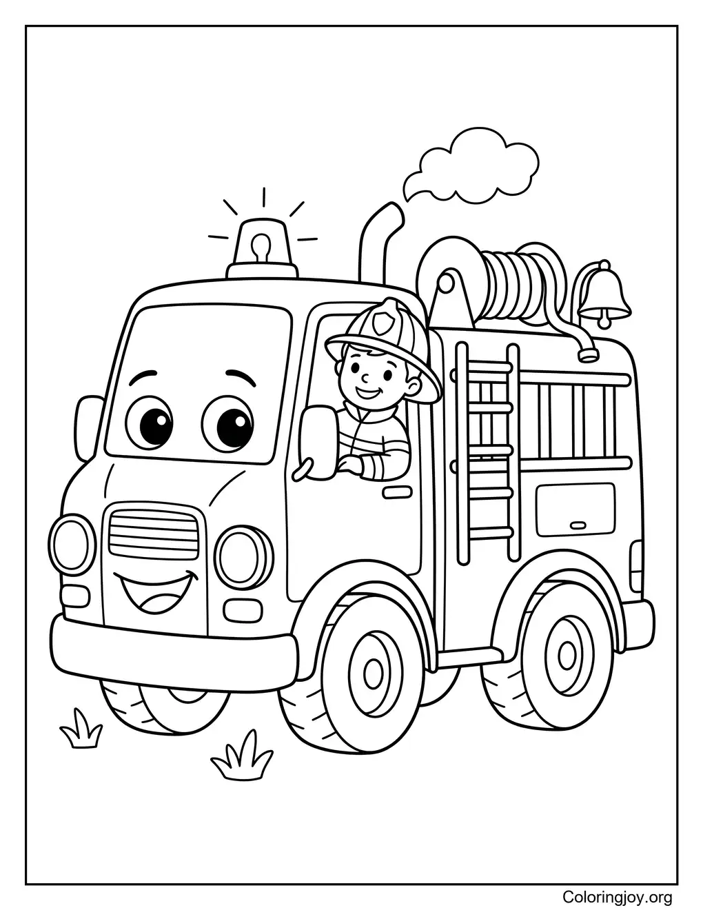 Easy Fire Truck Coloring Page for Toddlers