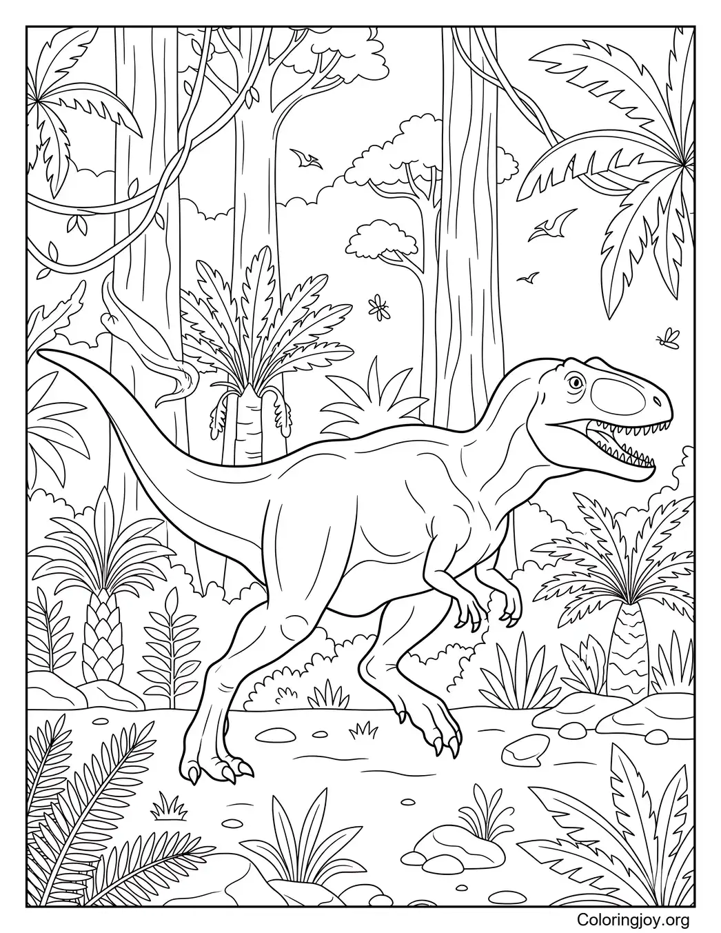 A través de la jungla corre un giganotosaurio