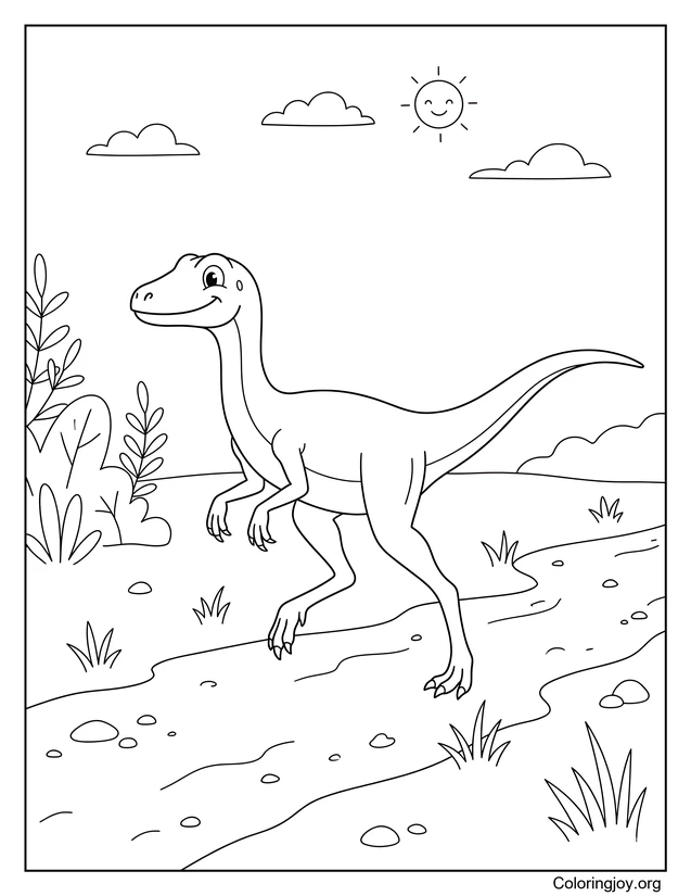 Alegre Compsognathus Caminando Página Para Colorear