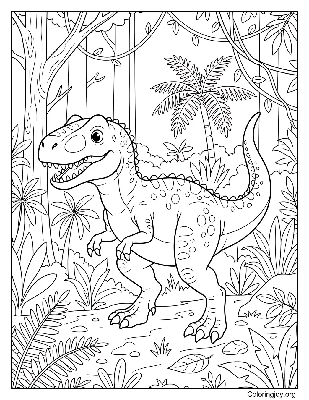 Allosaurus cazando en el bosque jurásico