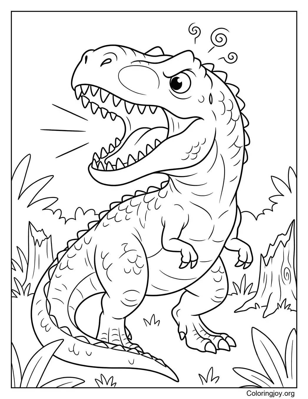 Allosaurus rugiente enojado con dientes afilados