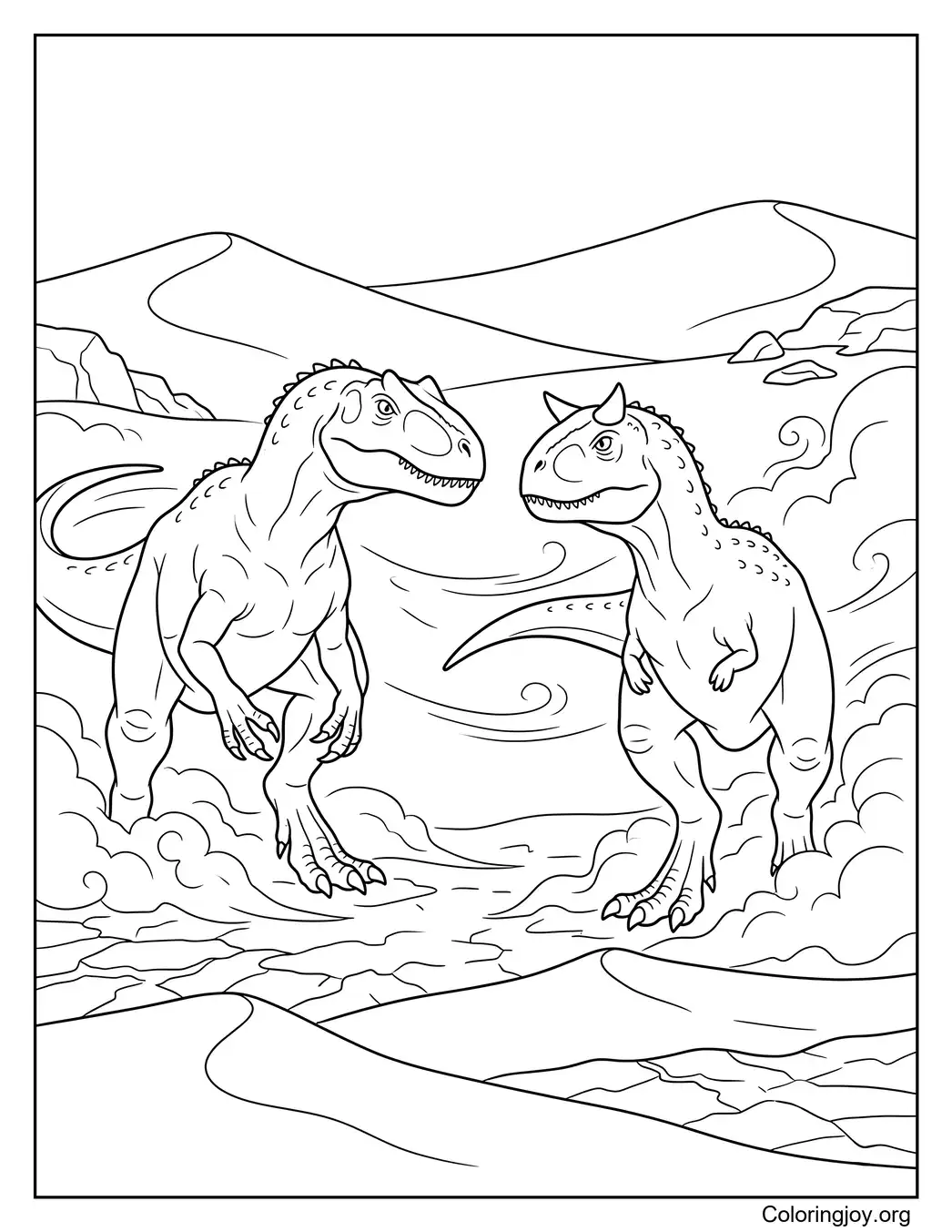 Pelea en el desierto Allosaurus vs Carnotaurus