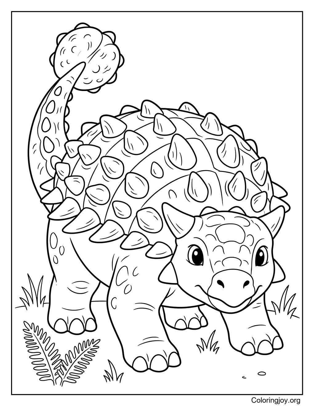 Hoja para colorear de Ankylosaurus con armadura llena de baches